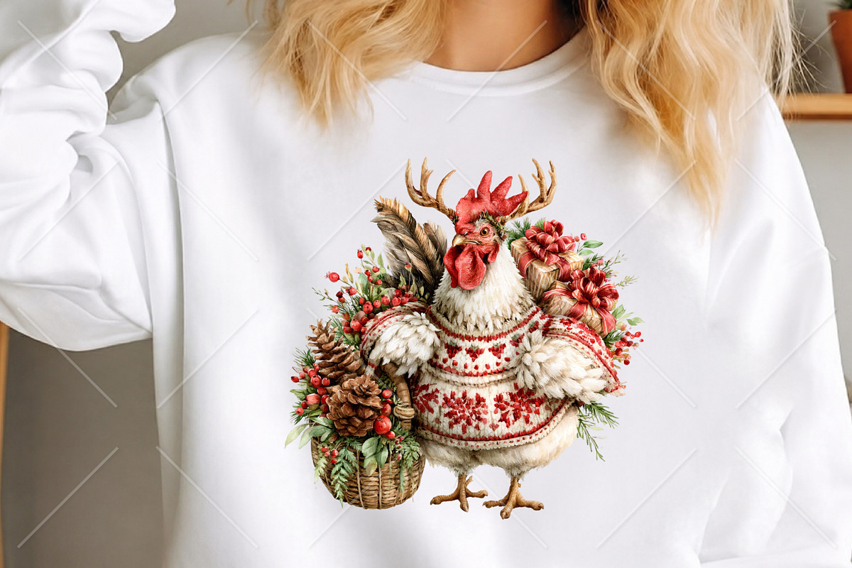 Whimsical Christmas Chicken Clipart, a Seasonal Illustration by Canvas Craft (Photo 5 of 10)
