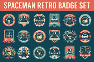 Spaceman Retro Badge Set