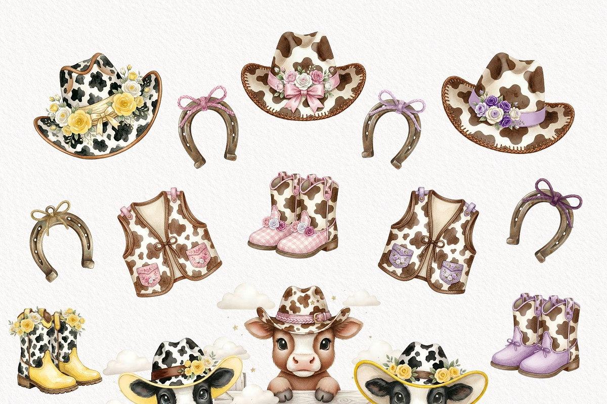 Hareford Cowgirl Cow Western Baby, an Animal Illustration by Invite to Clipart (Photo 2 of 7)