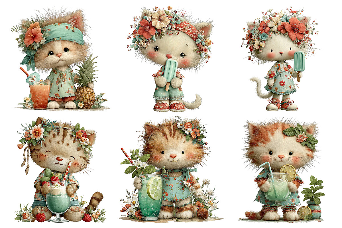Whimsical Summer Cat Clipart, an Illustration by Daily.Designs (Photo 2 of 5)