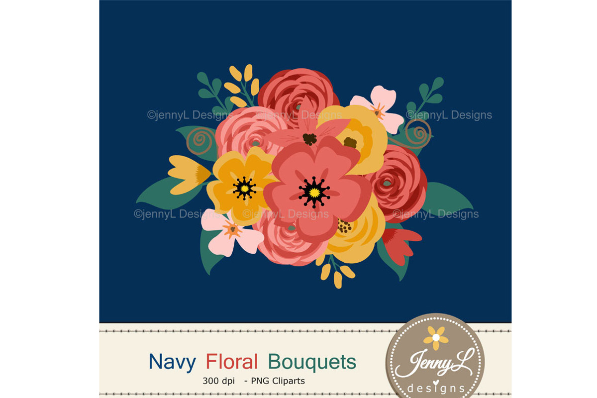 Navy Floral Bouquet Flowers, an Illustration by JennyL Designs (Photo 3 of 5)