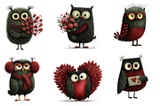 Whimsical valentine Owl Clipart, an Illustration by Dream Creation (Thumbnail 5 of 8)