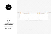 A4 prints mockup with clothespins, a Print Template by Dorado Stock (Thumbnail 1 of 3)