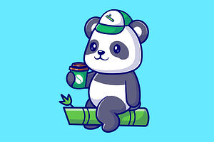 Cute Panda Drinking Coffee On Bamboo, an Animal Illustration by Catalyst Labs