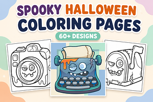 Spooky Halloween Coloring Pages #1, a Seasonal Illustration by Inkivelle Studio