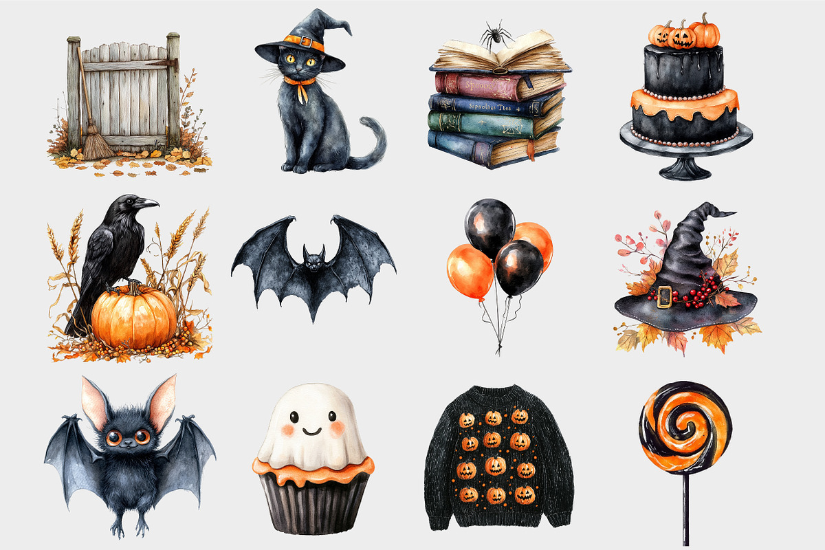 Watercolor Halloween Clipart, a Seasonal Illustration by Design Market (Photo 4 of 4)