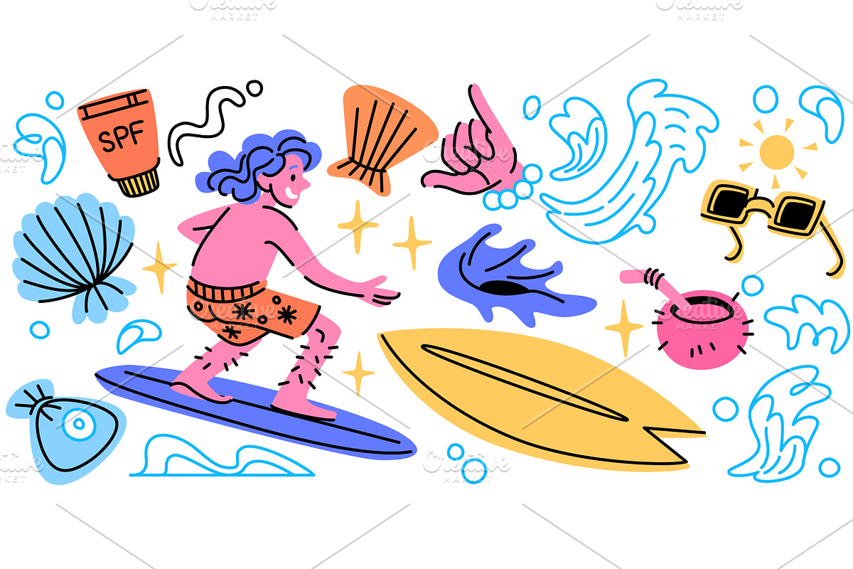 Retro tropical sticker pack, a Sport Illustration by art PVP - market