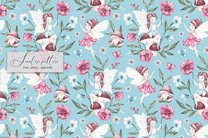 Watercolor Fairy Floral Pattern