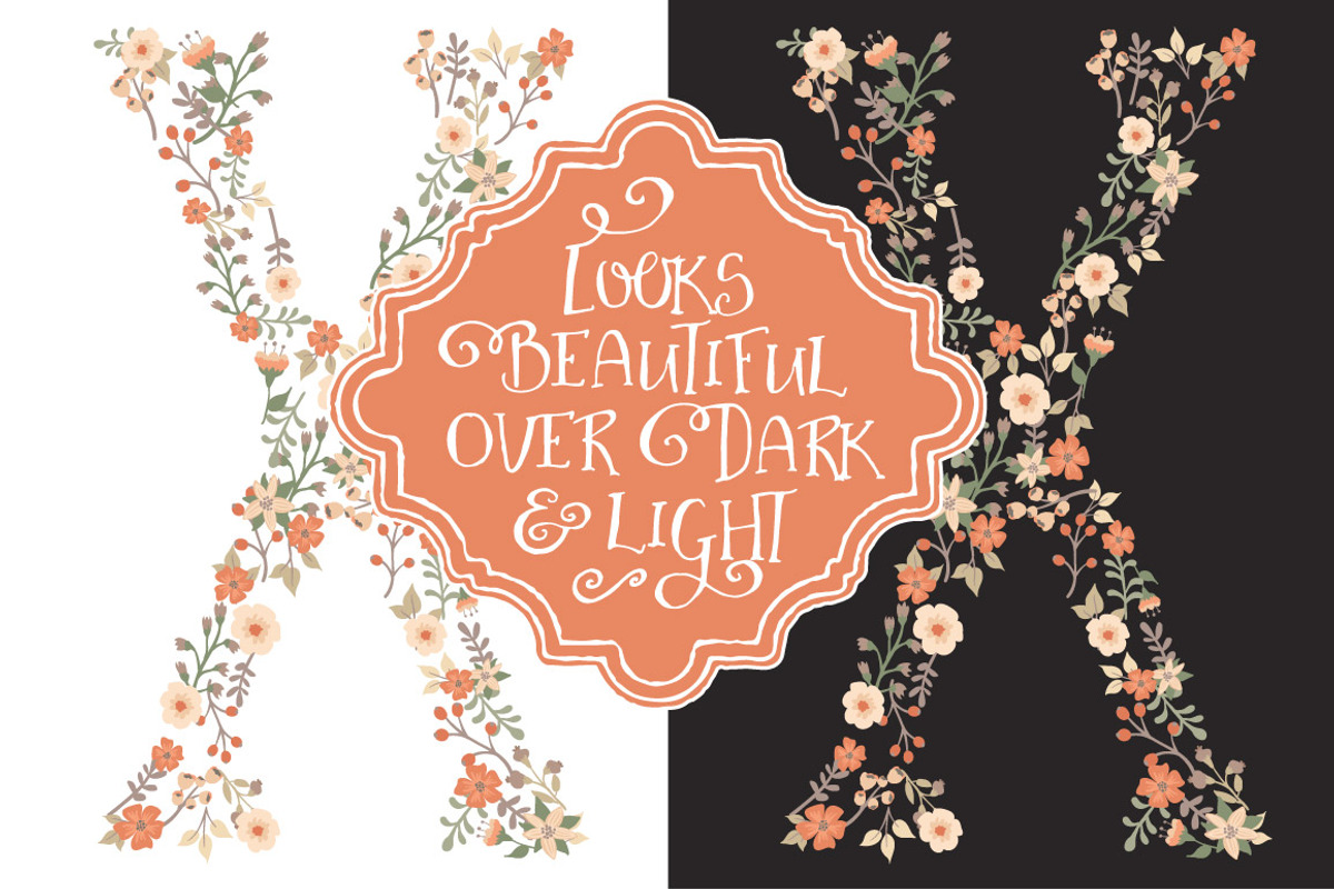 Peach Floral Alphabet Vectors & PNGs, an Illustration by Amanda Ilkov (Photo 3 of 5)
