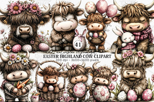 Easter Highland Cow Clipart Bundle, an Illustration by Canvas Craft