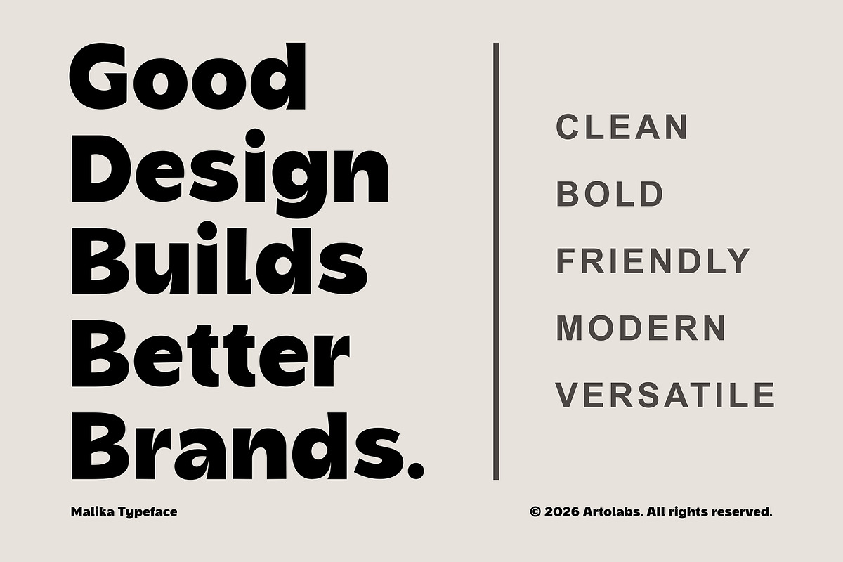 Malika | Warm & Bold Sans Serif Font, a Sans Serif Font by Artolabs (Photo 2 of 8)
