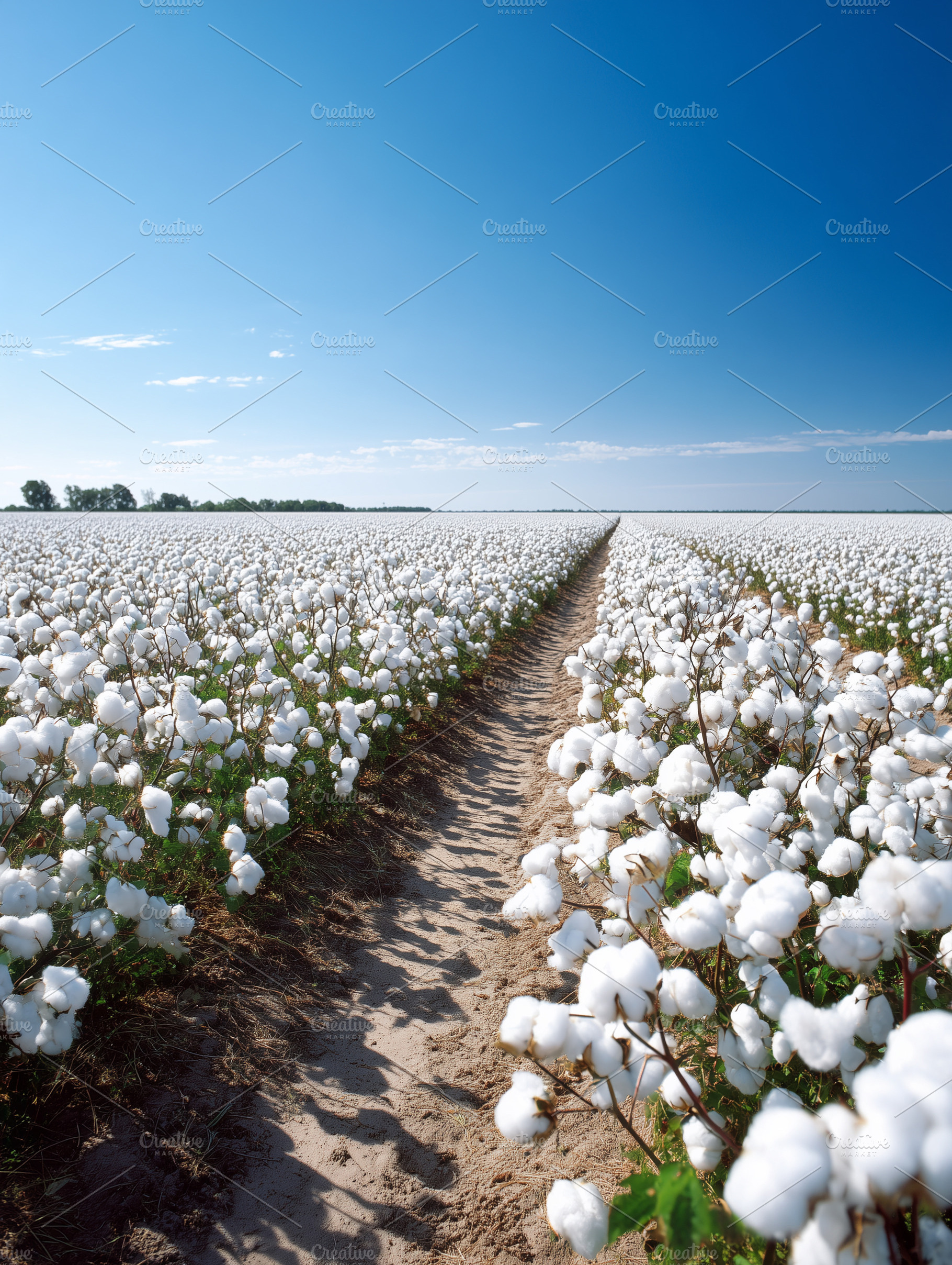 Vast cotton field under a clear blue, a Nature Photo by MistyDay