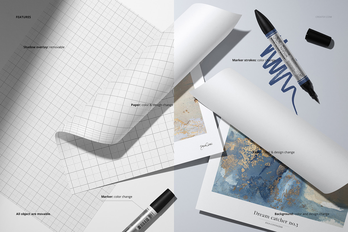 Markers & Folded Paper Sheets Mockup, a Pens & Pencil Mockup by creatsy5 (Photo 3 of 6)