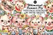 Whimsical Summer Pig Clipart, an Illustration by DreamArtGraphic (Thumbnail 1 of 8)