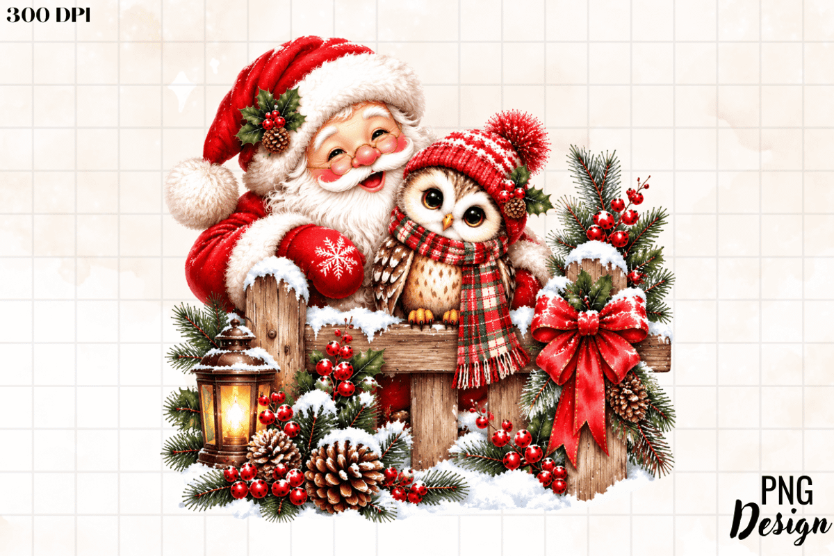 Santa with Cute Owl Christmas PNG, an Object Graphic by Cut File (Photo 3 of 3)