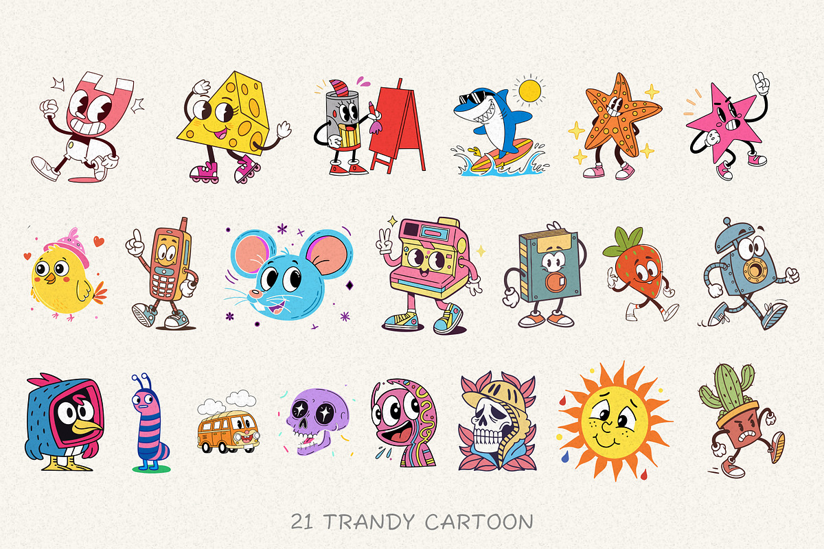 Trendy Cartoon Illustration Set, an Illustration by Helospace (Photo 7 of 10)
