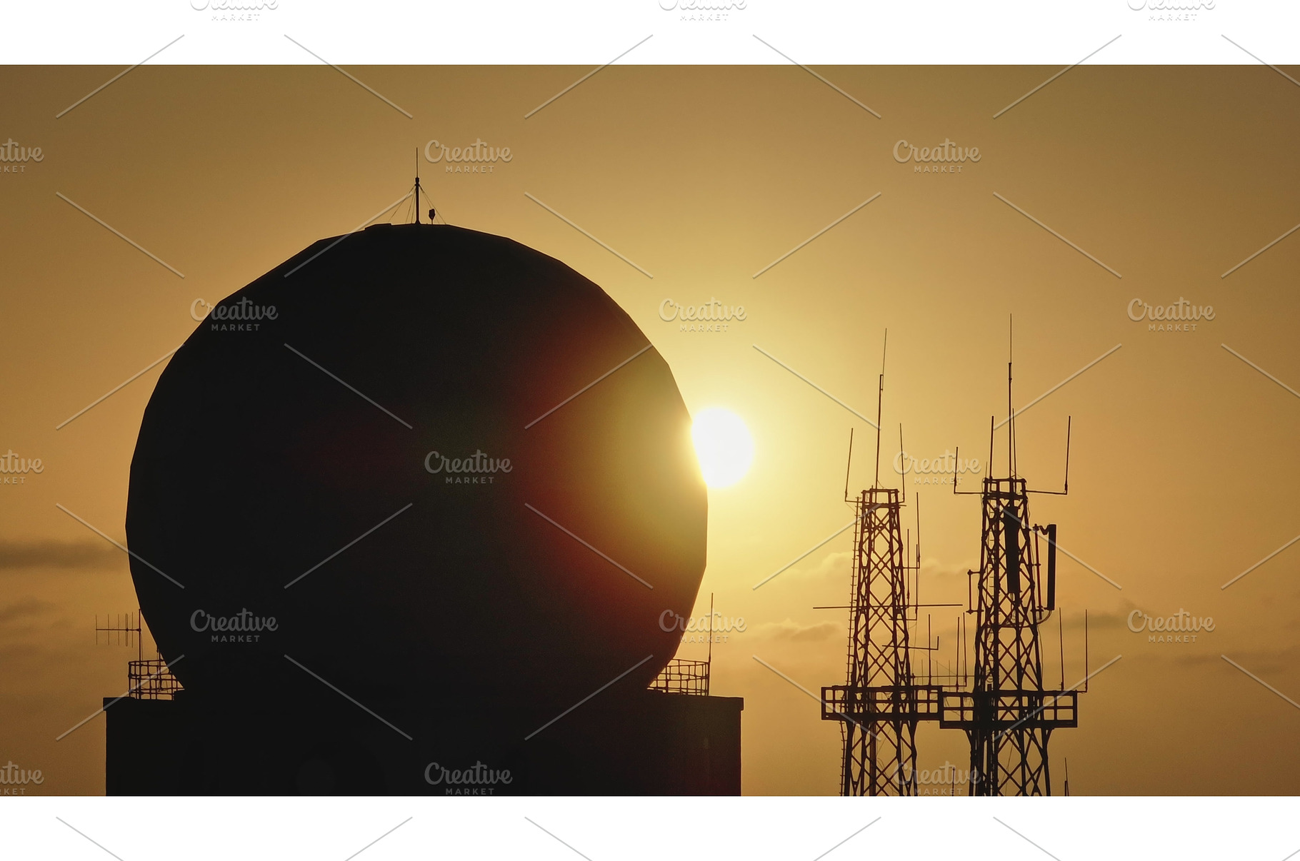 Radome and radio towers silhouette, a Technology Photo by Goinyk
