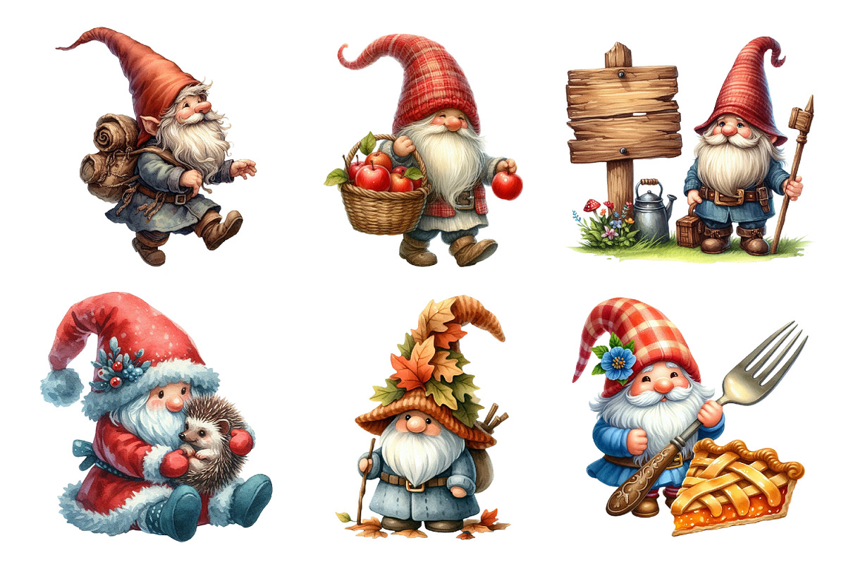 Watercolor Autumn Gnomes Clipart, an Illustration by Daily.Designs (Photo 2 of 5)