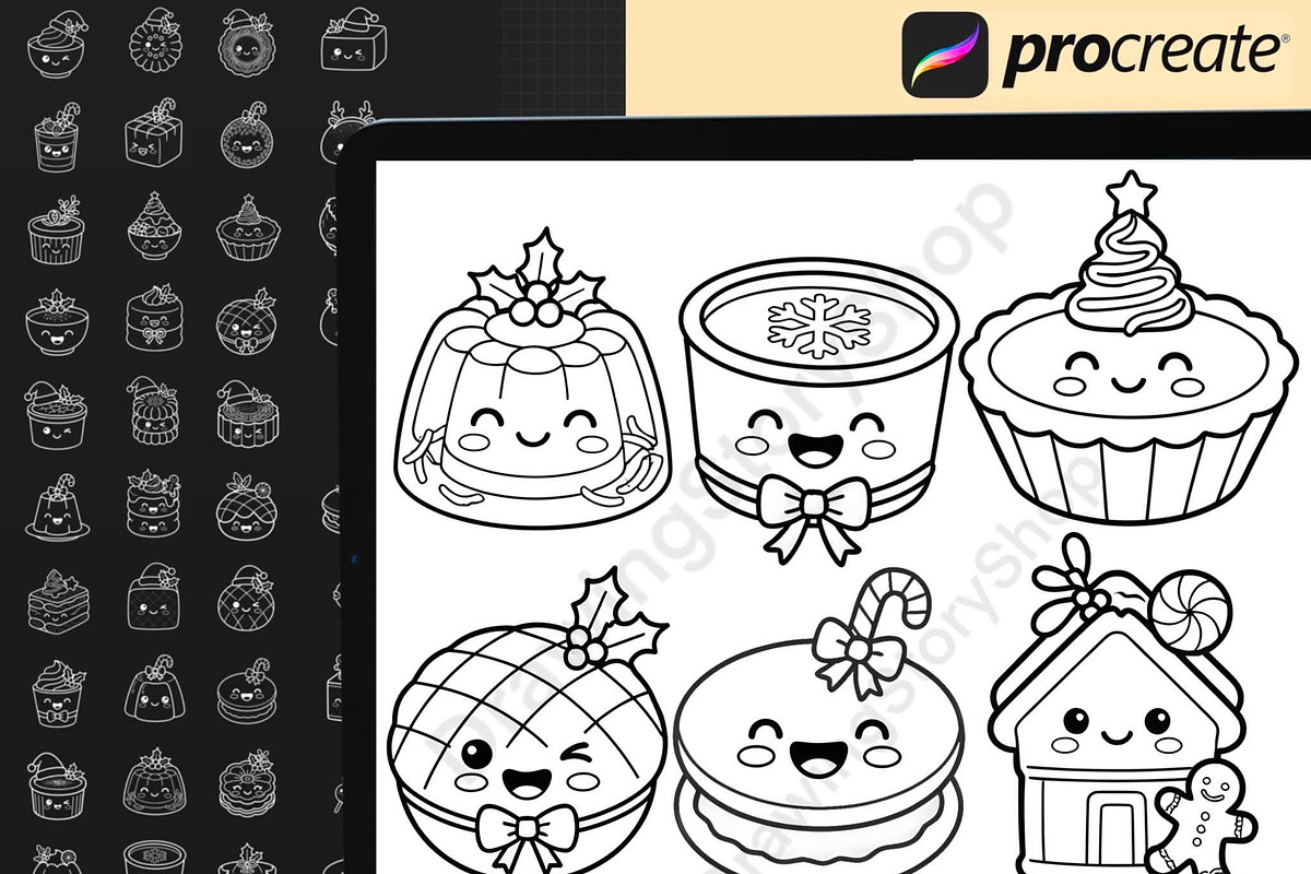 Christmas Kawaii Dessert Procreate, a Brush Add-On by DrawingStoryShop (Photo 3 of 6)