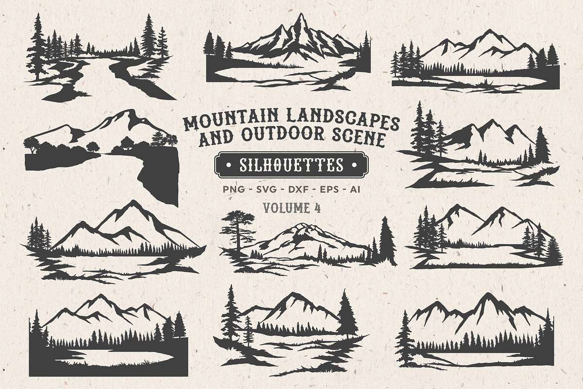 Mountain Scenes Silhouettes Vector 4, an Object Illustration by Seaquint (Photo 1 of 5)