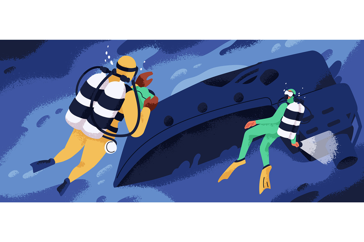 Divers swimming underwater, sea set, a Person Illustration by Good Studio (Photo 4 of 5)