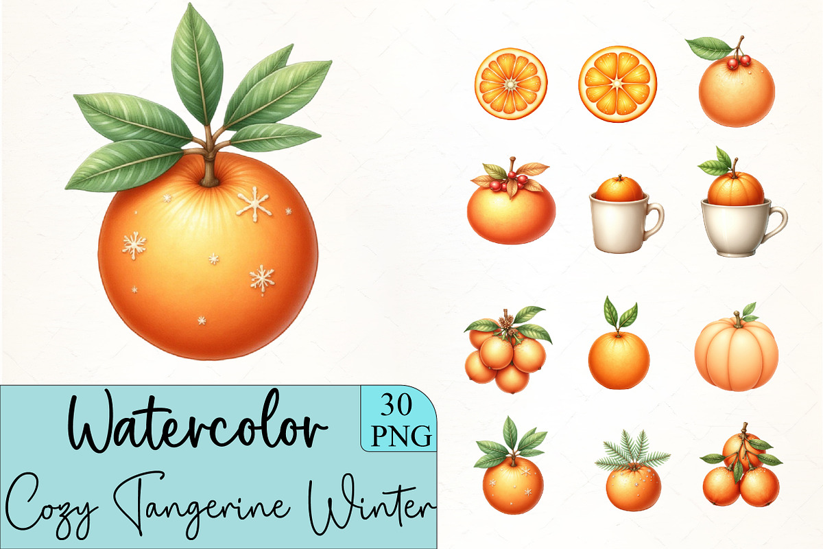 Cozy Tangerine Winter Clipart, an Illustration by CrexoraLab (Photo 1 of 5)
