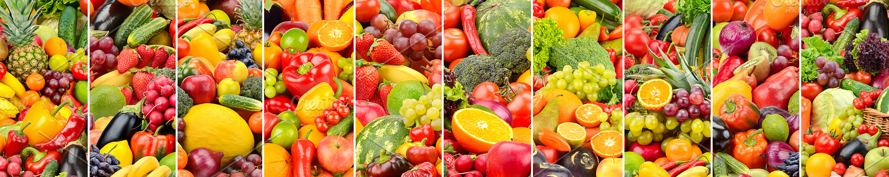 Wide background of fresh bright vegetables and fruits, a Food & Drink Photo by Serg64