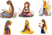 Watercolor Modern Rapunzel Clipart, an Illustration by Designking (Thumbnail 3 of 5)