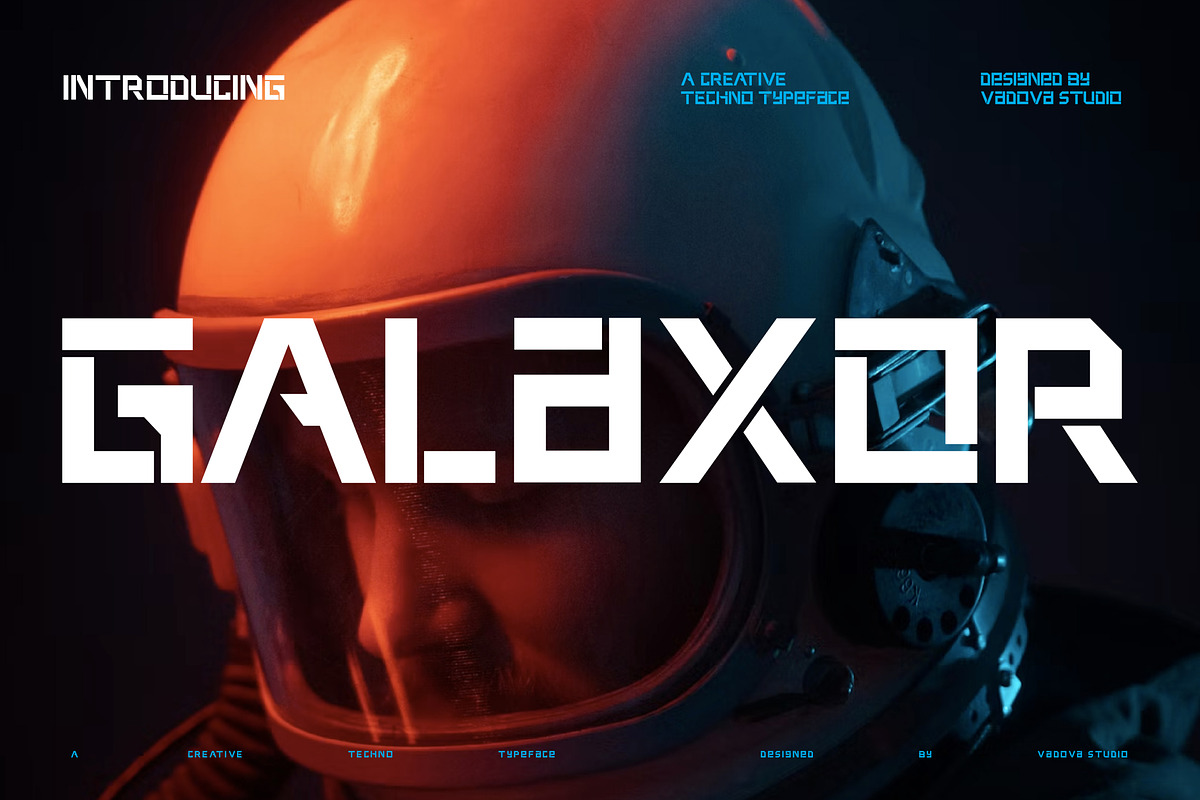 Galaxor Futuristic Techno Font, a Sans Serif Font by Vadovastd (Photo 1 of 7)