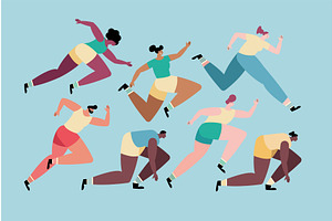 seven athletes running characters, a Sport Illustration by studiogstock