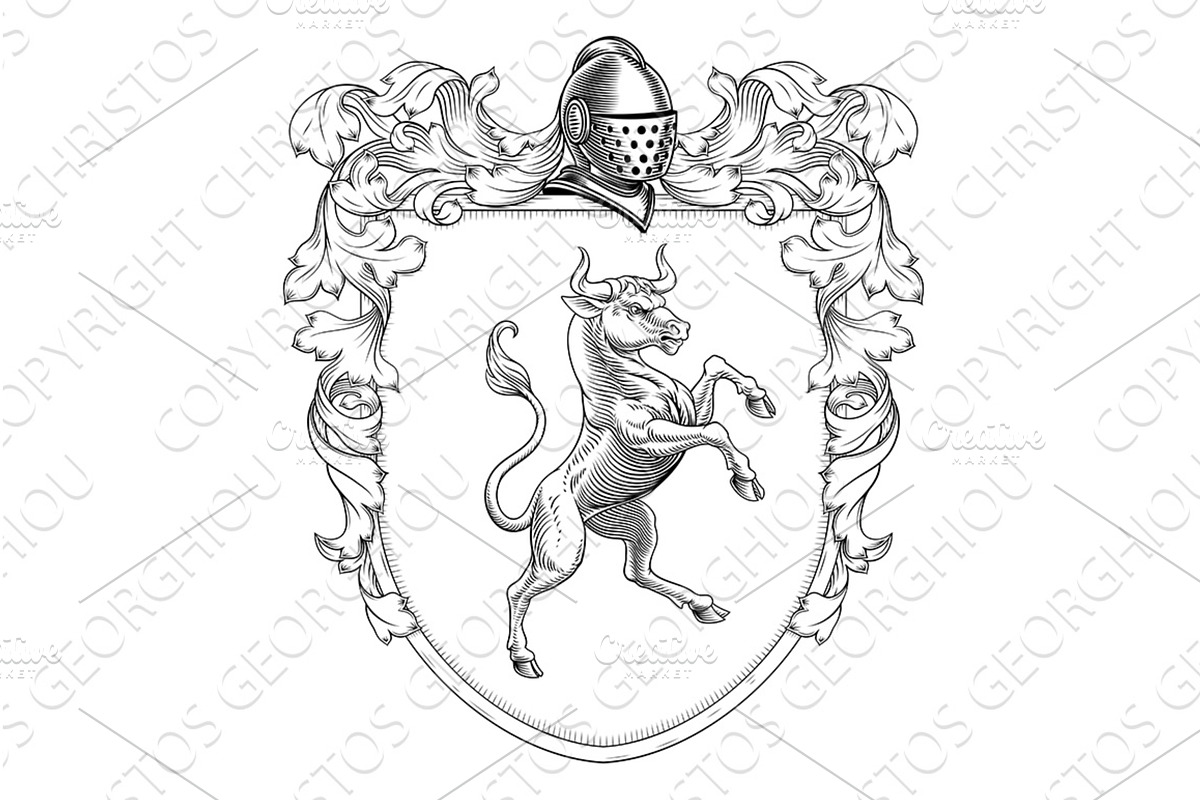 Bull Heraldry Coat of Arms Heraldic, an Animal Illustration by Christos Georghiou