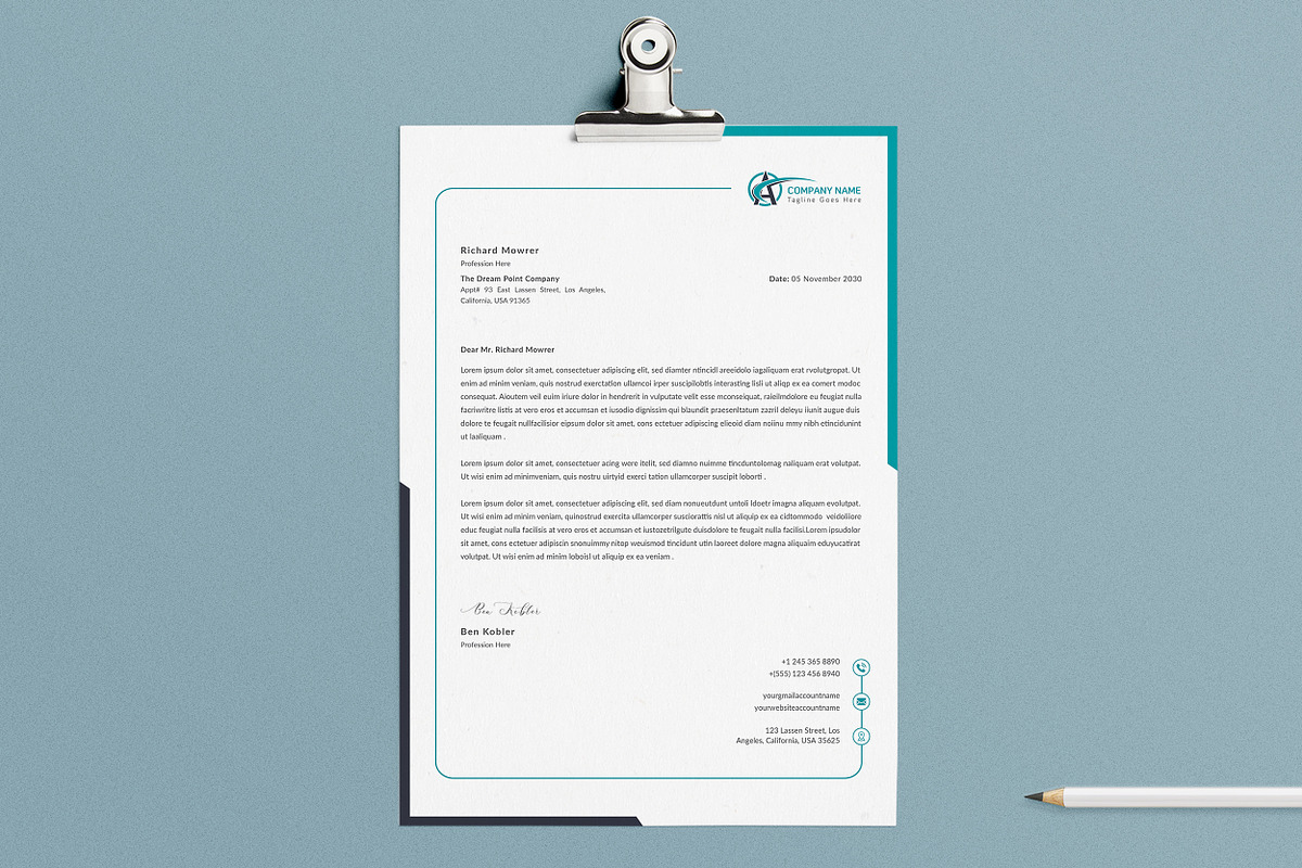 Clean Letterhead Word, a Stationery Template by ResumeDevisers (Photo 5 of 7)