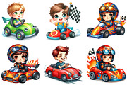 Cute Boy in a Race Car Clipart, an Illustration by DreamArtGraphic (Thumbnail 4 of 4)