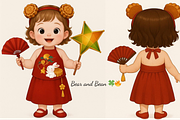 Mid-Autumn Festival Girl Clipart, a Graphic by Bear and Bean Studio (Thumbnail 4 of 5)