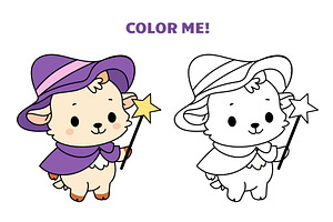 Funny kawaii sheep or goat coloring, an Animal Illustration by Valerie Bodnar