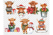 Christmas Highland Cows Clipart, a Seasonal Illustration by GlamArtZhanna (Thumbnail 6 of 6)