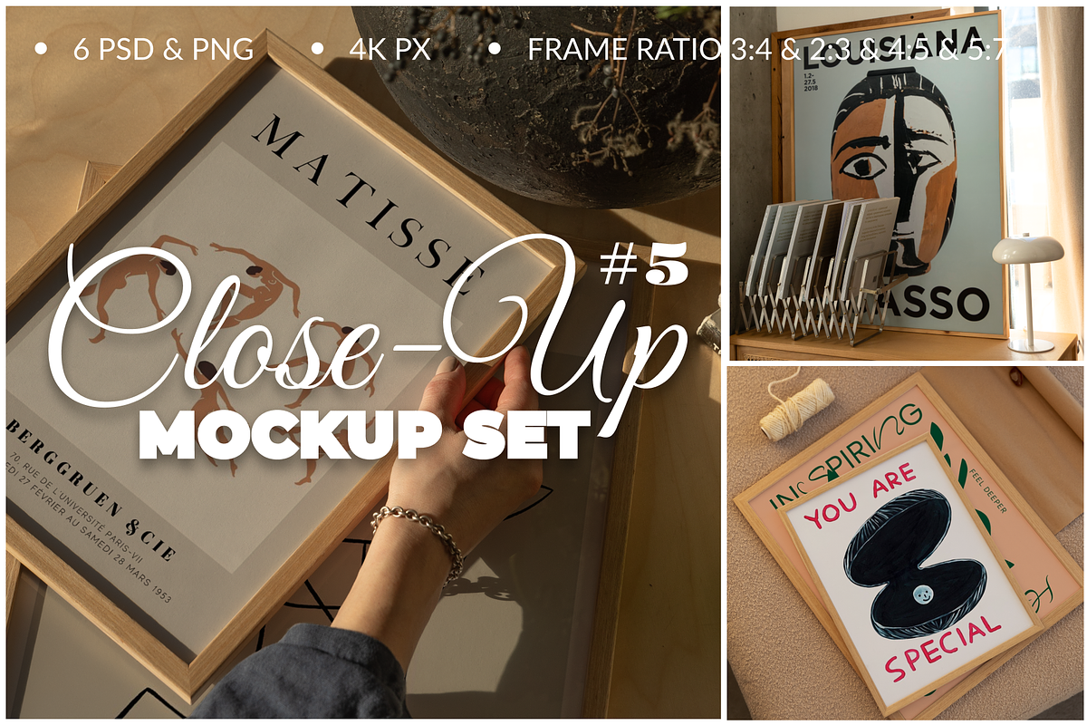 Frame Mockup Close-Up Set 6 PSD, a Product Mockup by SigaSigaMockup (Photo 1 of 4)