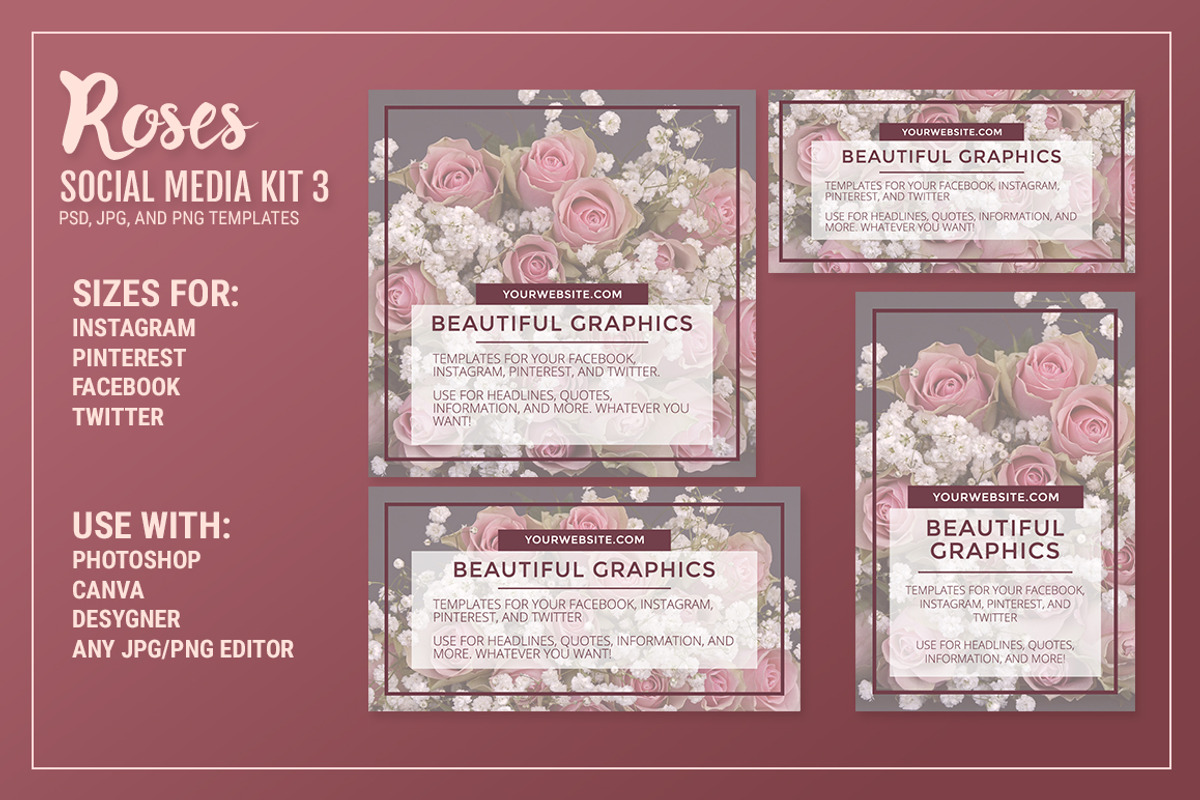 Roses Social Media Kit 3, a Social Media Template by Modern Biz Magic (Photo 2 of 3)