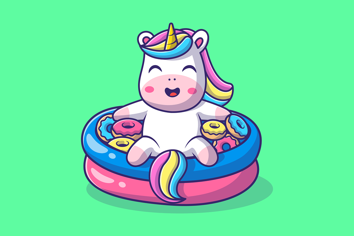 Cute Unicorn with Doughnut in Pool, an Animal Illustration by Catalyst Labs (Photo 1 of 3)