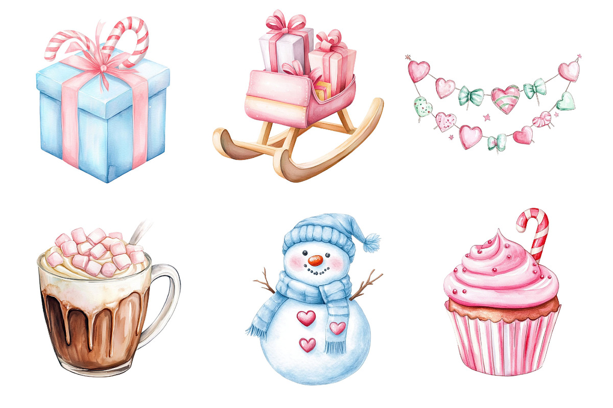 Pastel Christmas Sublimation Clipart, an Illustration by Dream Creation (Photo 5 of 6)