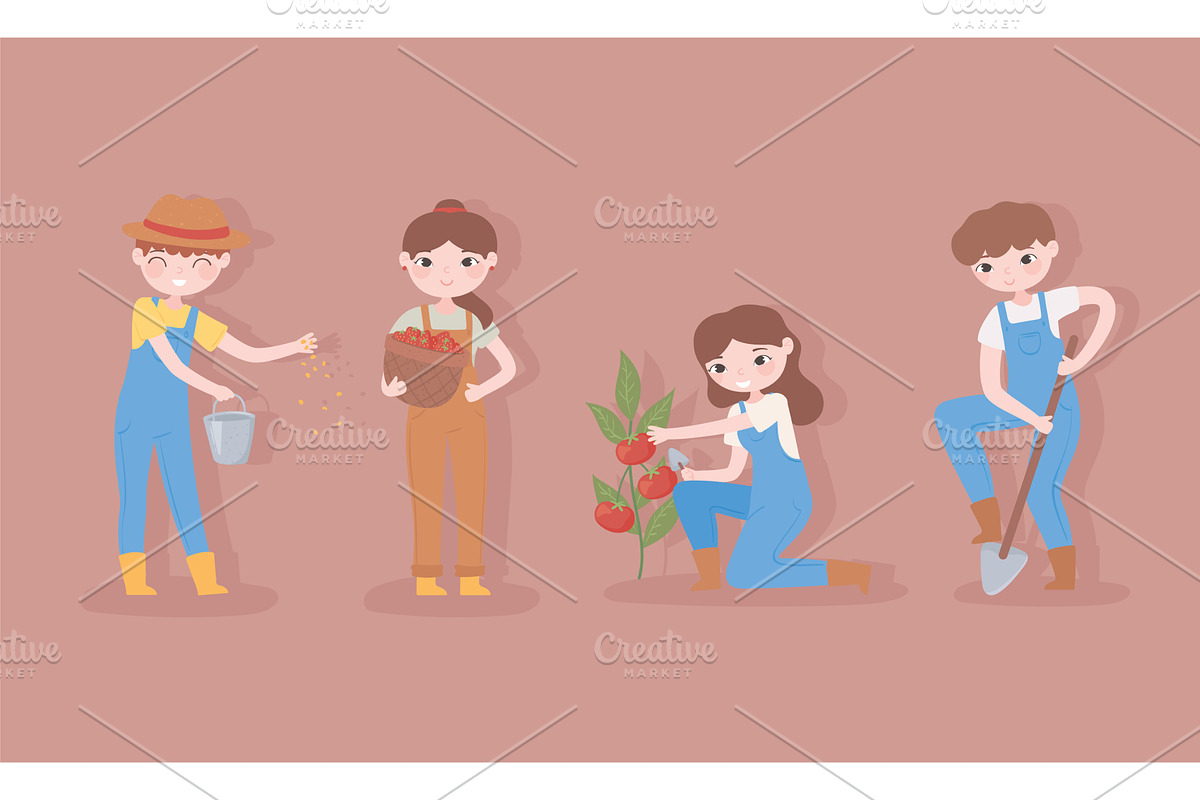 farmers cartoon vegetables, a Person Illustration by studiogstock