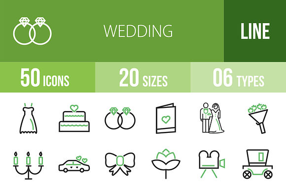 50 Wedding Green Black Icons