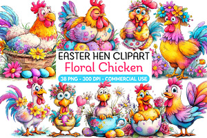 Floral Chicken Easter Hen Clipart, an Illustration by Daily.Designs