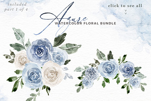 AZURE Blue Watercolor Flower Clipart