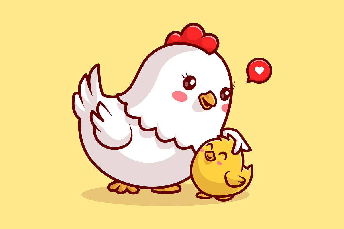 Cute Mom Chicken And Chick Cartoon, an Animal Illustration by Catalyst Labs