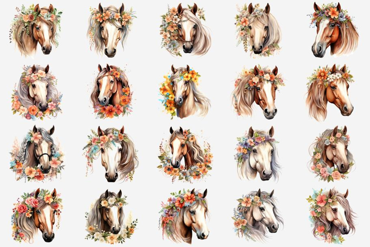 Boho Horse Flower Watercolor, an Illustration by Gemstone (Photo 2 of 12)