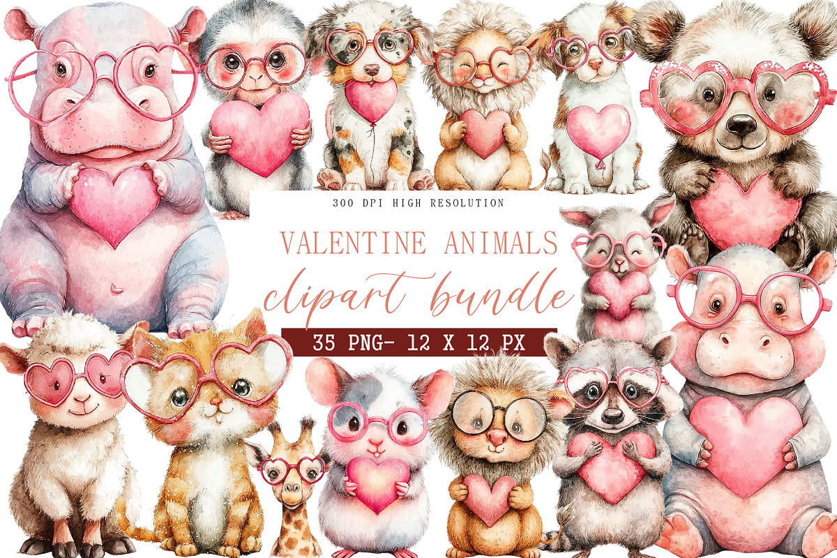 valentine animals clipart, an Illustration by DreamArtGraphic (Photo 1 of 3)