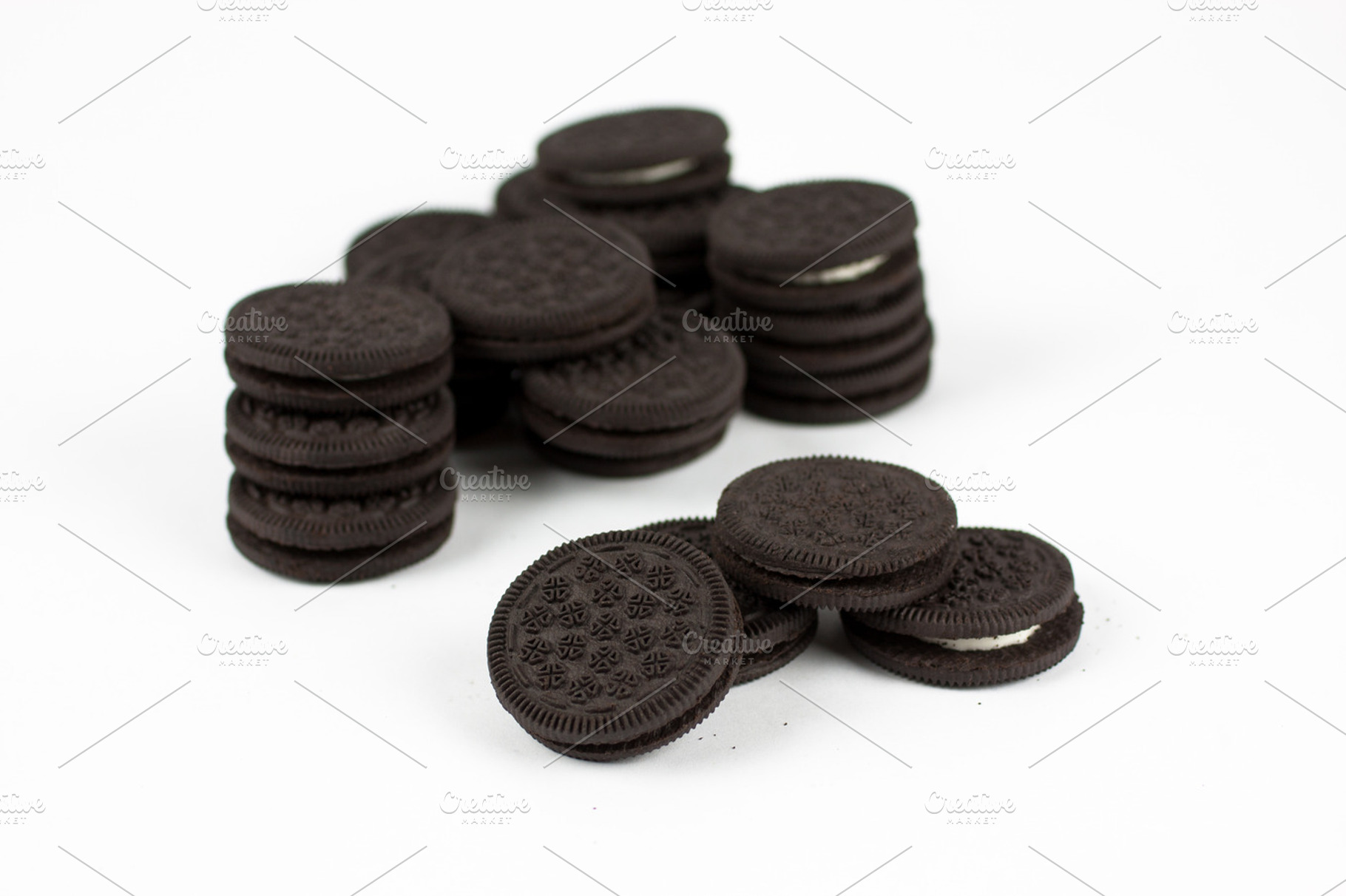 Chocolate sandwich cookies containing chocolate, cookie, and cream, a Food & Drink Photo by Southern Light