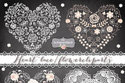 Heart lace/flower cliparts, an Illustration by burlapandlace (Thumbnail 1 of 4)