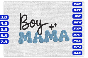 Retro Boy Mama Blue Embroidery File, an Illustration by Purpose Ekbal